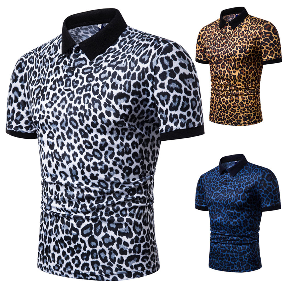 Herren Polo-Shirt Leopardenmuster Modern Schnitt