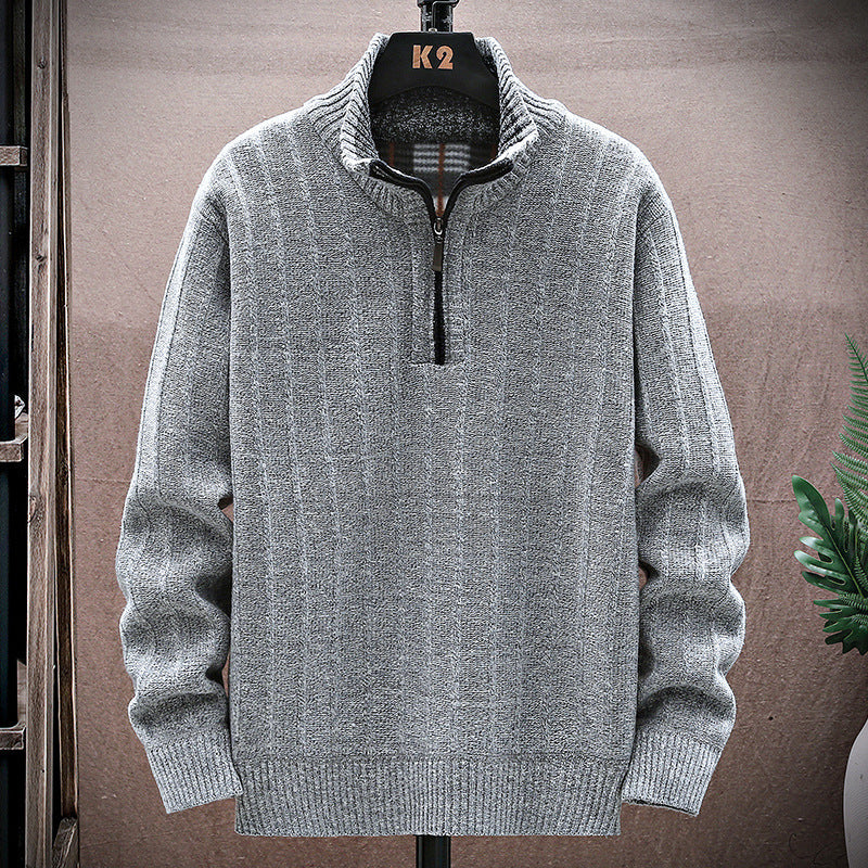 Herren Strickpullover mit Reißverschluss und Hochkragen Modern