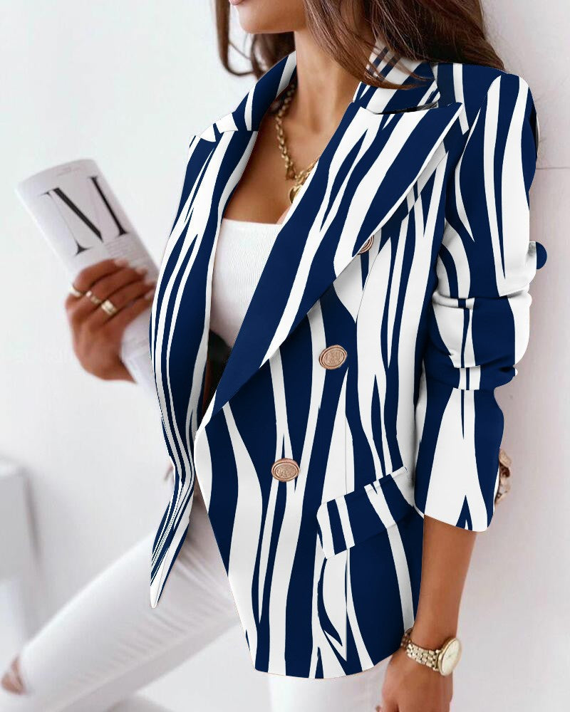 Damen Blazer Zebra Muster Modern mit Doppelknöpfen