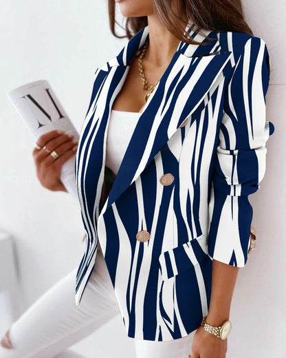 Damen Blazer Zebra Muster Modern mit Doppelknöpfen