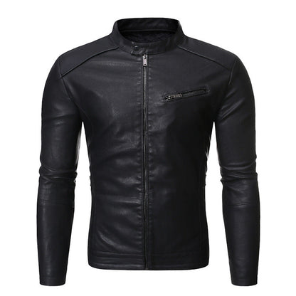 Herren Lederjacke Elegant Stehkragen Modern