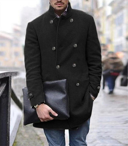 Herren Wollmantel Elegant Doppelter Knopf mit Taschen - BerlinGlamour