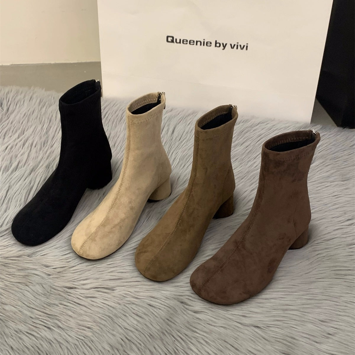 Damen Stiefeletten Blockabsatz Reißverschluss Elegante Schuhe - BerlinGlamour