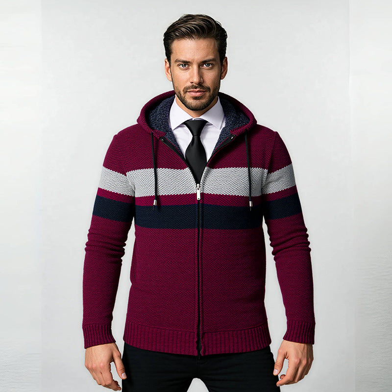 Herren Strickjacke Modern mit Kapuze und Cool Look