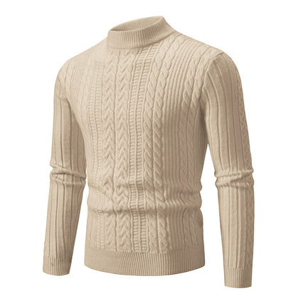 Herren Pullover Grobstrick Steppkragen Zopfmuster Modern