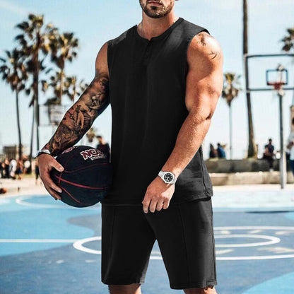 Herren Trainingsoutfit Ärmellos Sportlich Fitness Shorts Set