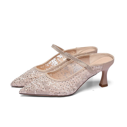 Damen Pumps Elegante Slingback Schuhe mit Spitze Hochhackig