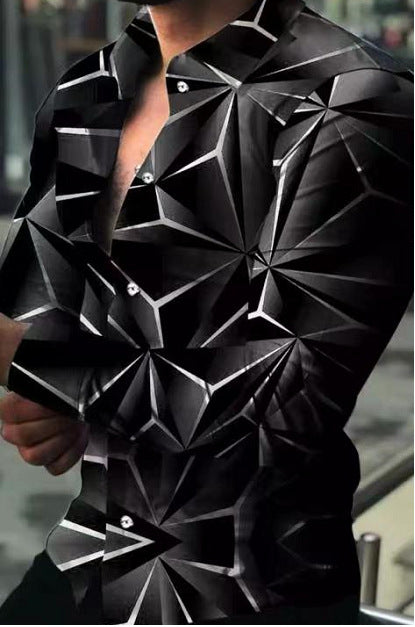 Herren Hemd Langarm Modernes 3D Dreieck Design