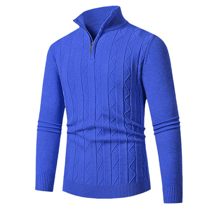 Herren Strickpullover mit Reißverschluss und Zopfmuster Modern