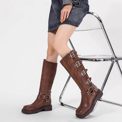 Damen Stiefel Schnalle Blockabsatz Robust Schwarz - BerlinGlamour