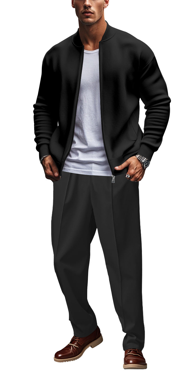 Herren Jogginganzug Lässig Bomberjacke Hose Set Sportlich