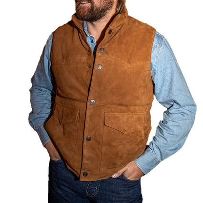 Herren Lederweste Wildleder Mit Taschen Knöpfe