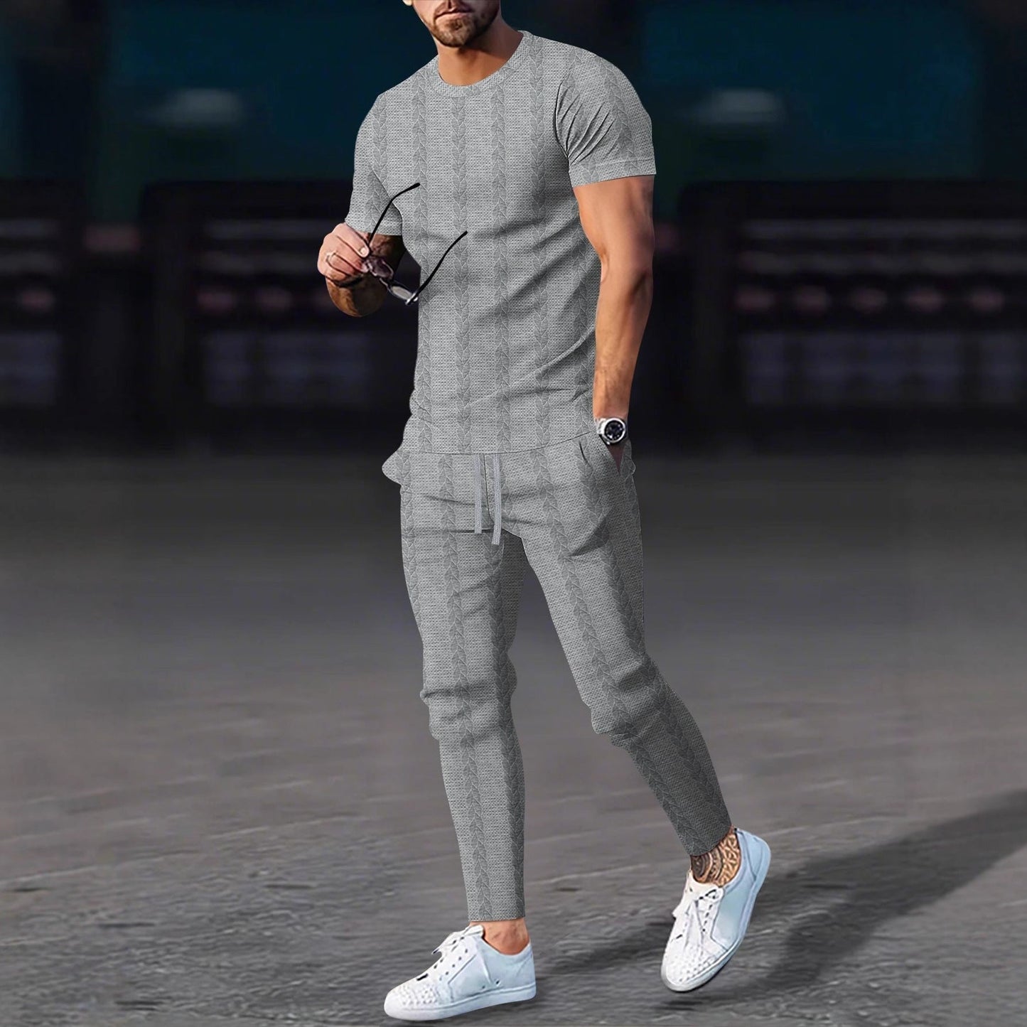 Herren Sportset mit Struktur-Oberteil und Bequemen Jogginghosen