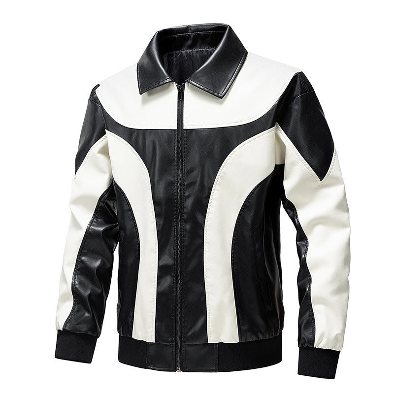 Herren Lederjacke Modern Rennsport Design Schwarz