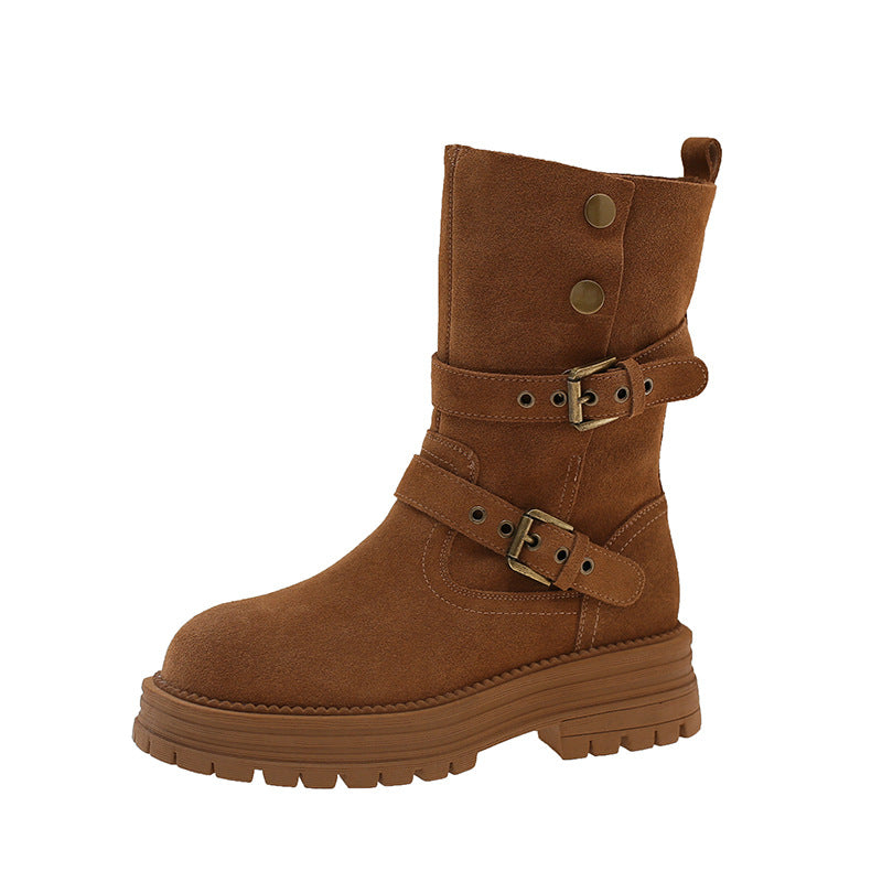 Damen Stiefel Mit Riemen Rutschfest Schwarz