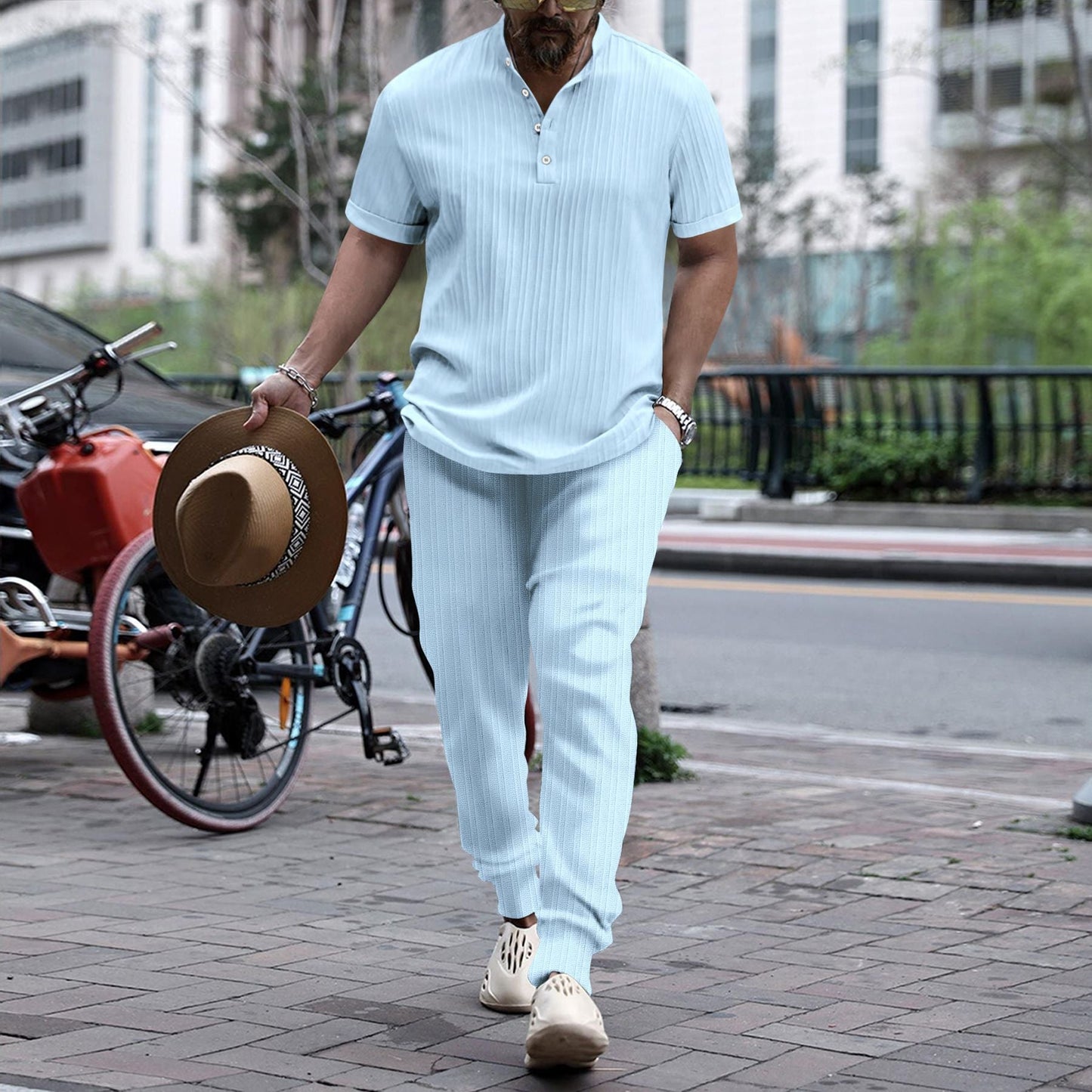 Herren Hemd Kurzarm Streifenmuster Sommer Modell