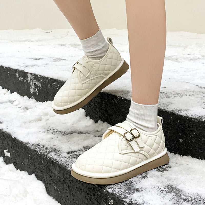 Damen Mokassins Flauschig Warme Schnalle Schuhe