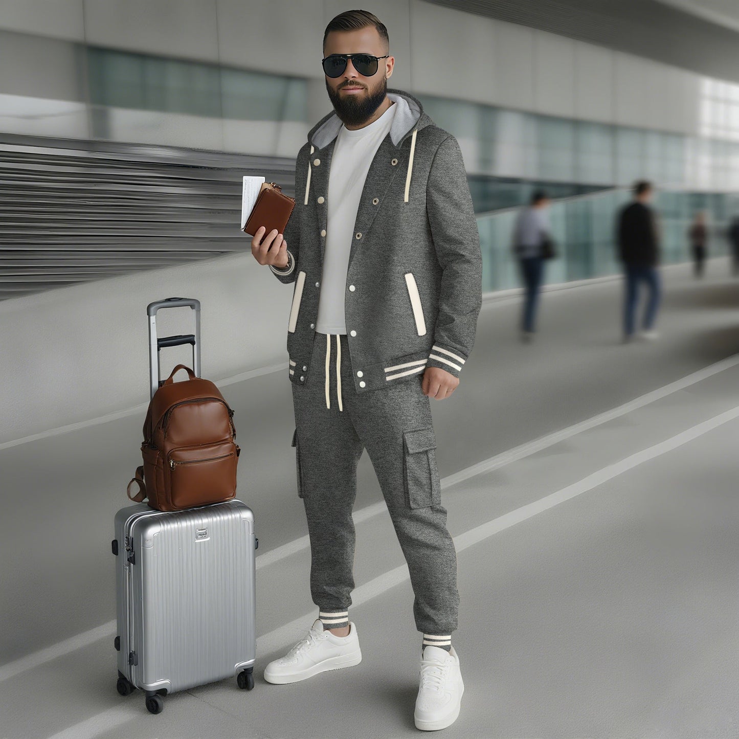 Herren Sportset Hoodie Jogginghose mit Taschen Passform
