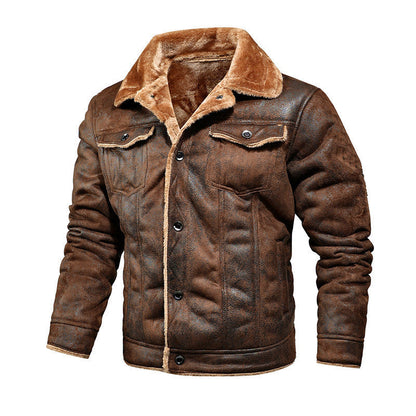 Lederjacke Herren Fleece Gefüttert Bikerjacke Schwarz - BerlinGlamour