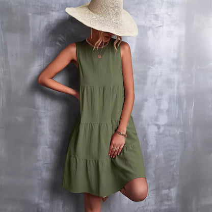 Sommerkleid Damen A-Linie Ärmellos Voluminöser Rock