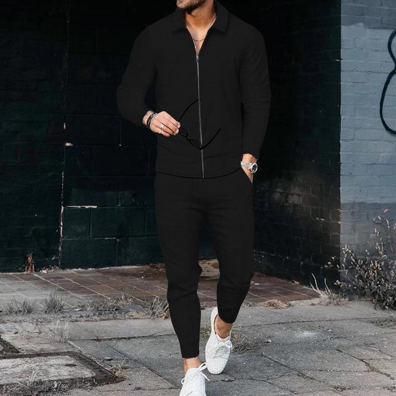 Herren Freizeitanzug Modern mit Struktur Oberteil Trendhose