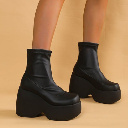 Damen Stiefel Ankle Boots Hoch Plateau Elastisch