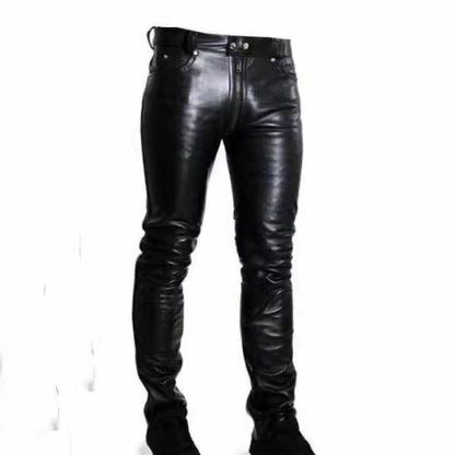 Herren Slimfit Hose Kunstleder Schwarz Modern