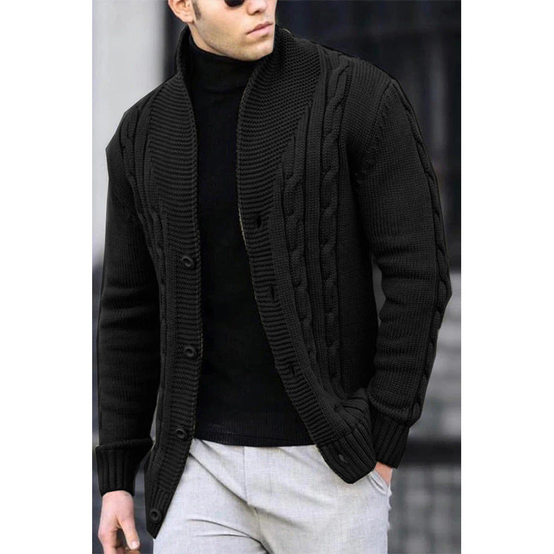 Herren Cardigan Grobstrick Zopfmuster Revers Modern