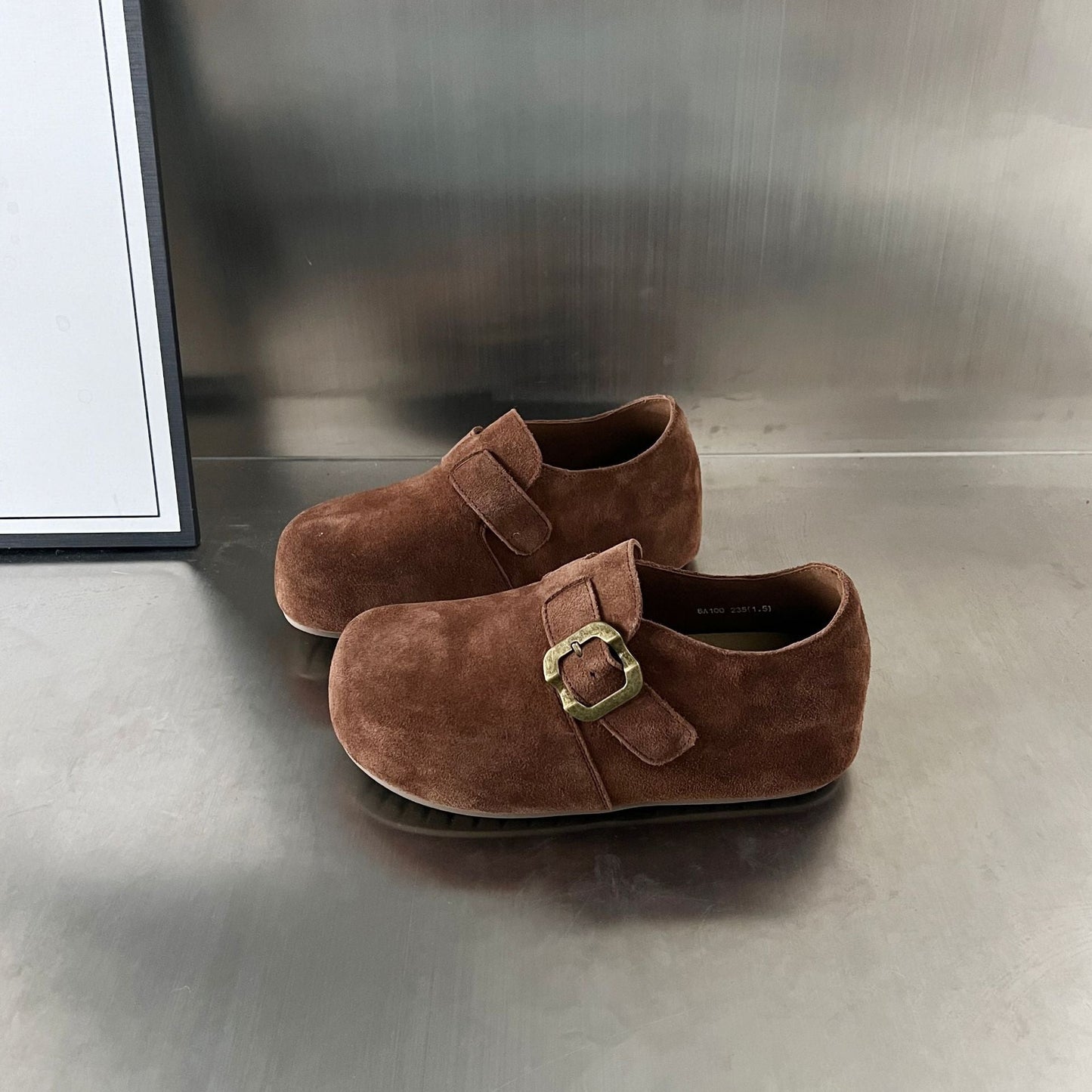 Damen Clogs Wildleder Bequem Schnallenverschluss Modisch