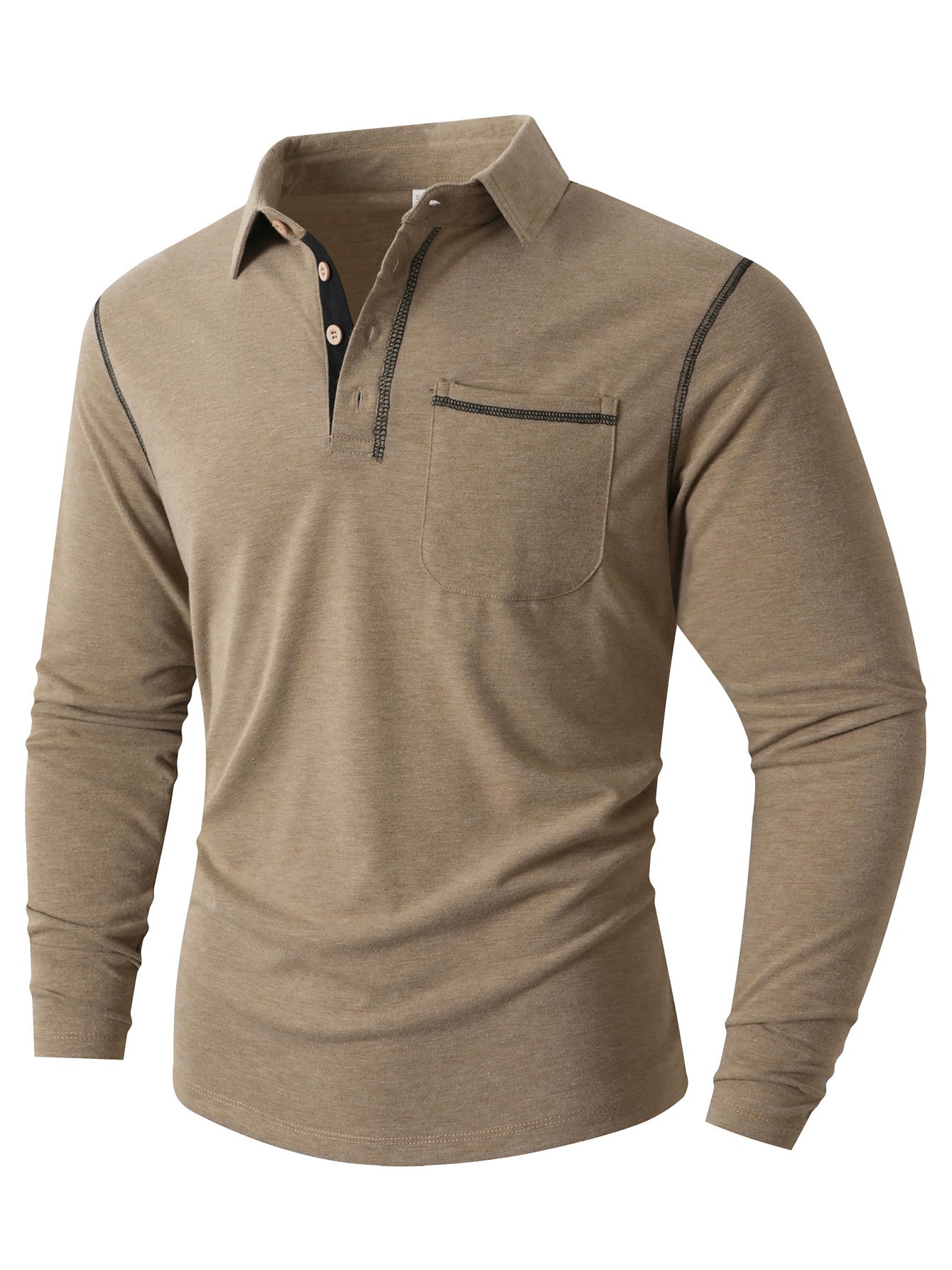 Herren Polohemd Langarm Modern mit Brusttasche und Kontraststreifen