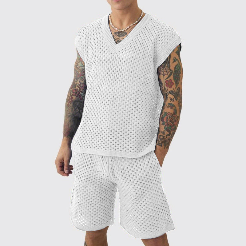 Herren Sport-Set Atmungsaktiv mit V-Ausschnitt und Shorts