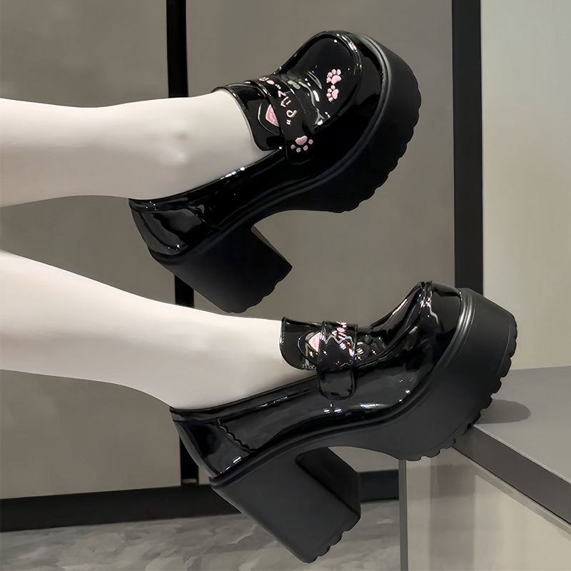 Damen Mokassins Chunky Lackleder Pfotendesign Schuhe Trendy