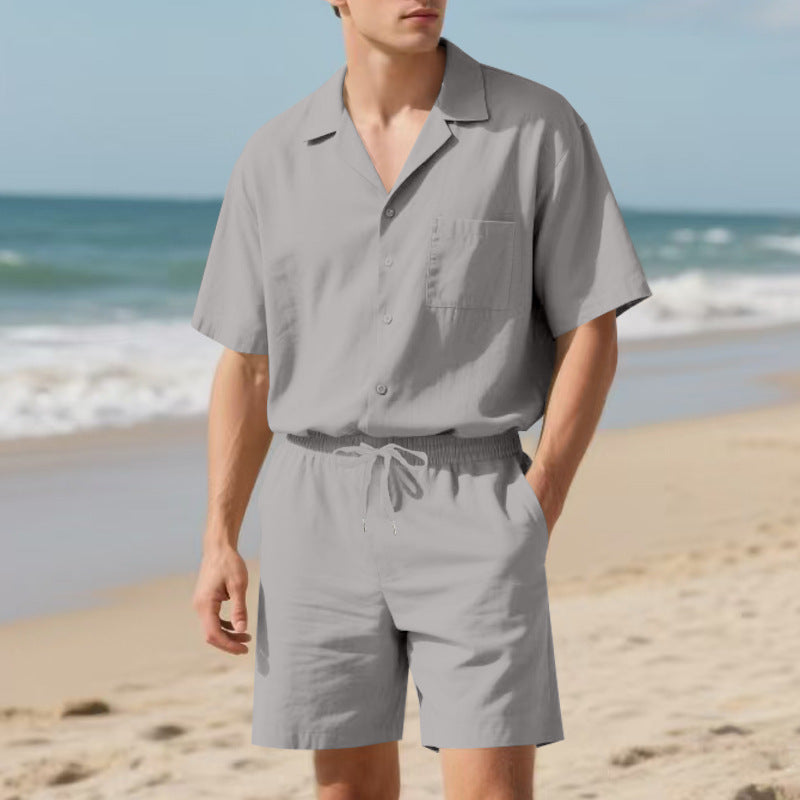 Herren Strandanzug Kurzarm Hemd Shorts Sommer