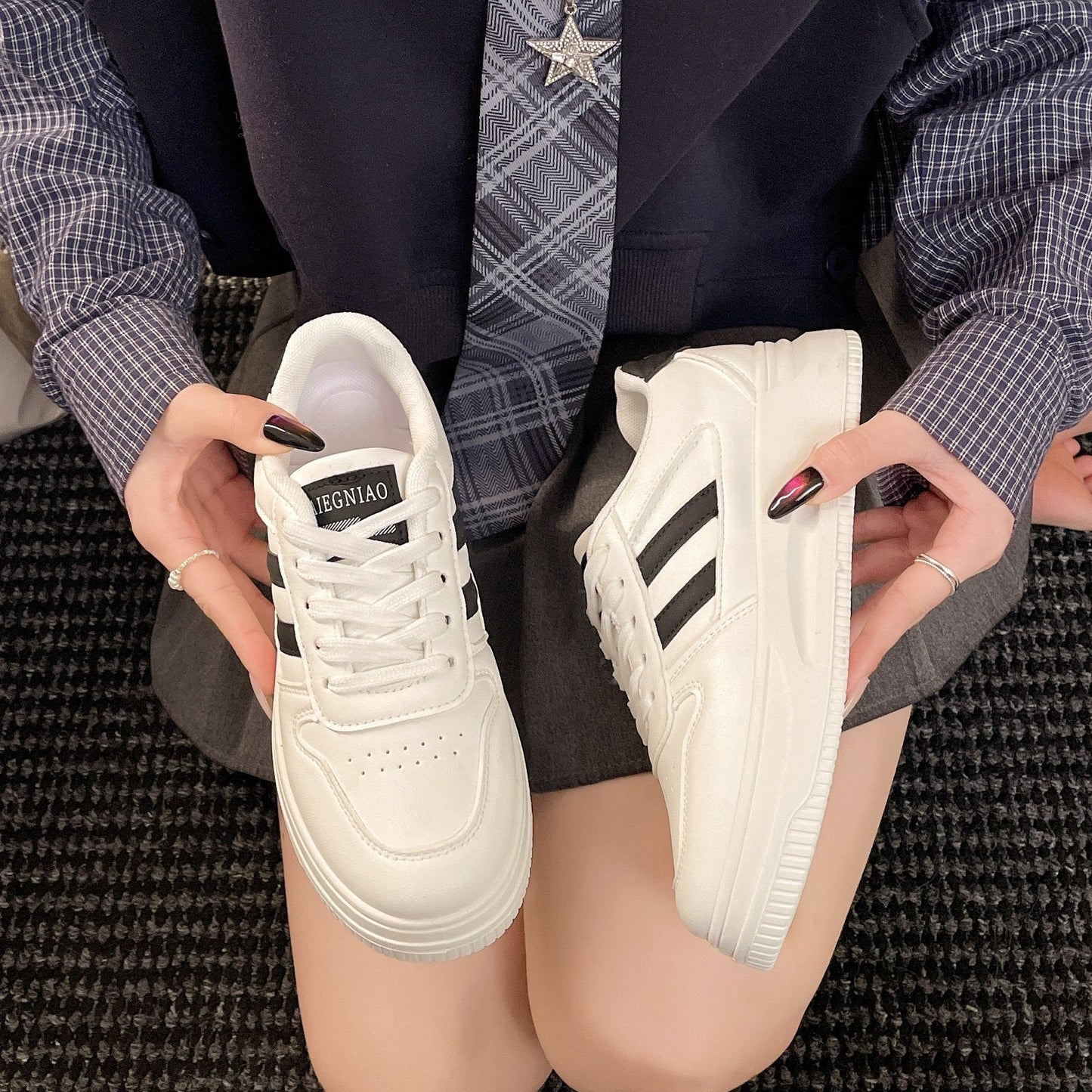 Damen Sneaker Plattform Schuhe Hoch Lederoberfläche Atmungsaktiv