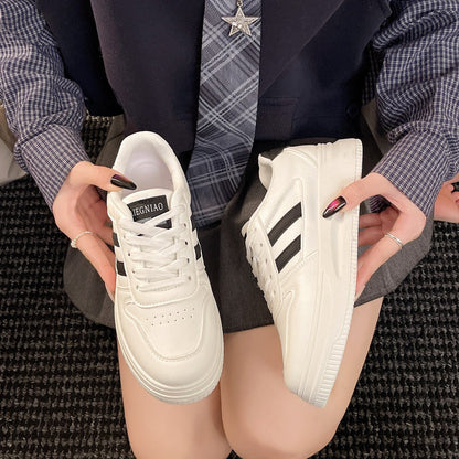 Damen Sneaker Plattform Schuhe Hoch Lederoberfläche Atmungsaktiv