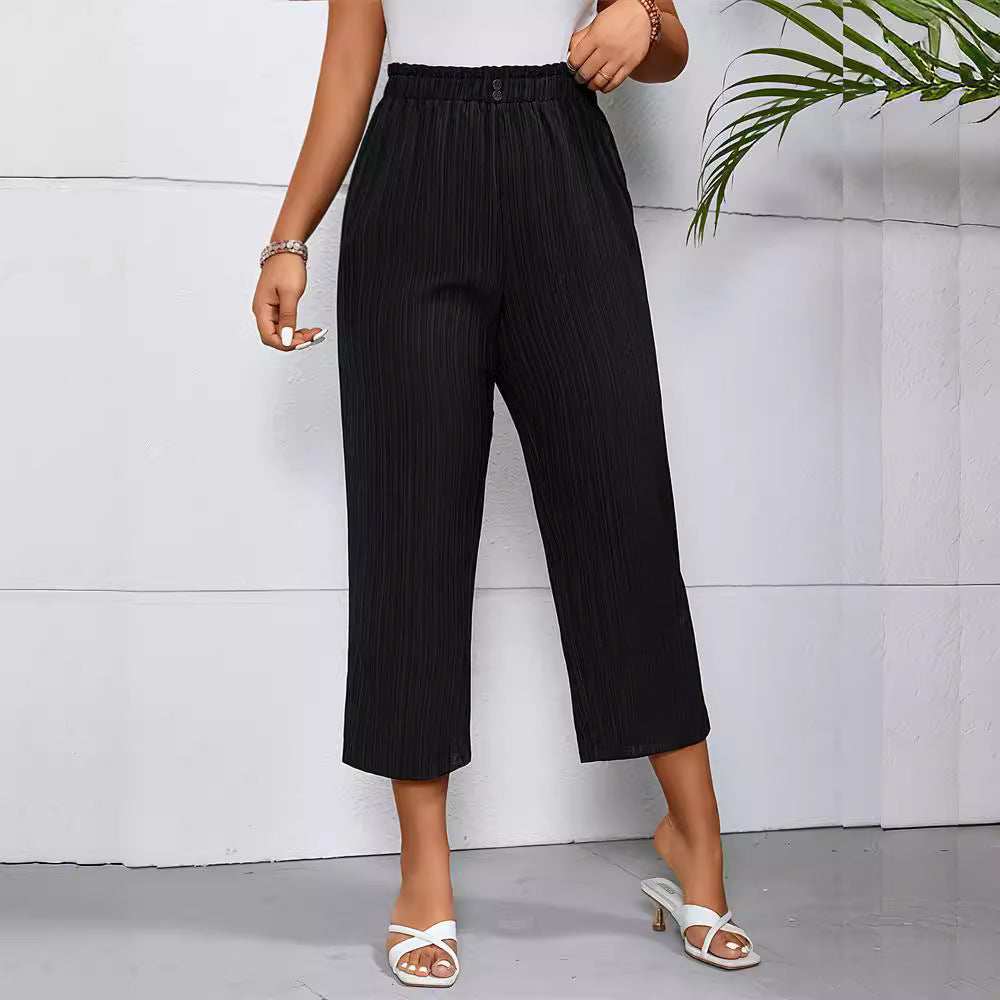 Damen Plisseehose Elegant Elastisch Mit Hochem Bund - BerlinGlamour