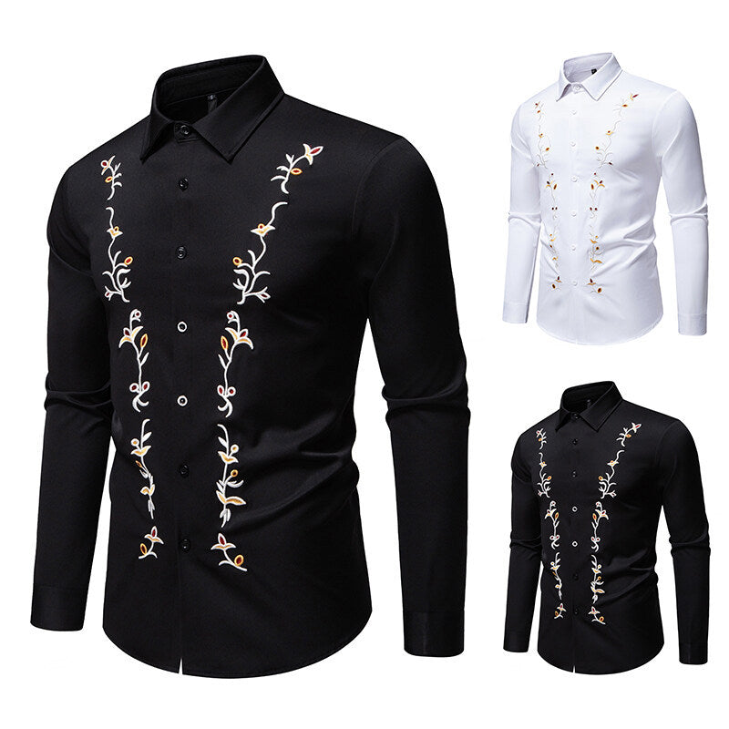 Herren Langarmhemd Modern mit Blumenstickerei - BerlinGlamour