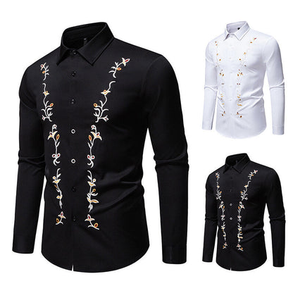Herren Langarmhemd Modern mit Blumenstickerei - BerlinGlamour