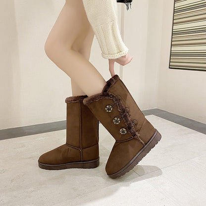 Damen Kurzstiefel mit Kunstfell und Knöpfen Winter