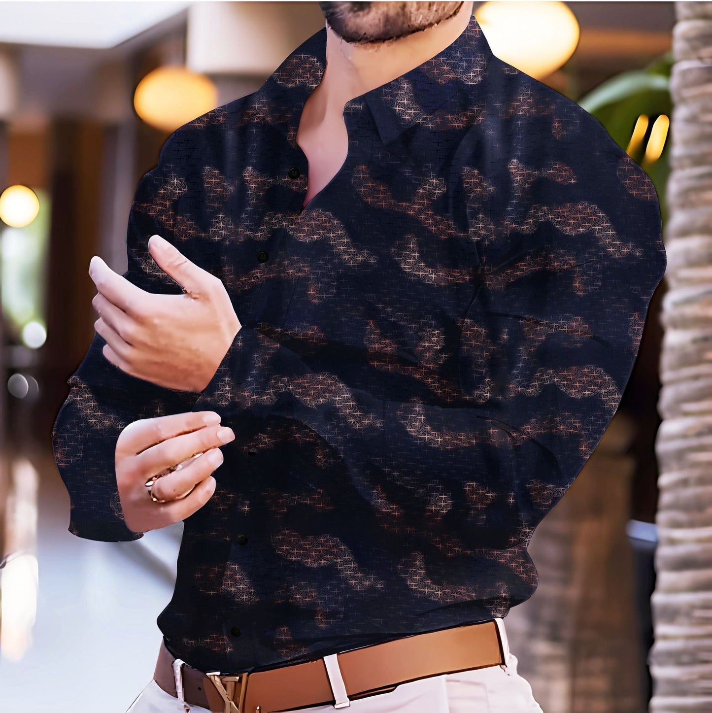 Herren Hemd Modern Casual Muster-Shirt Berlin-Style