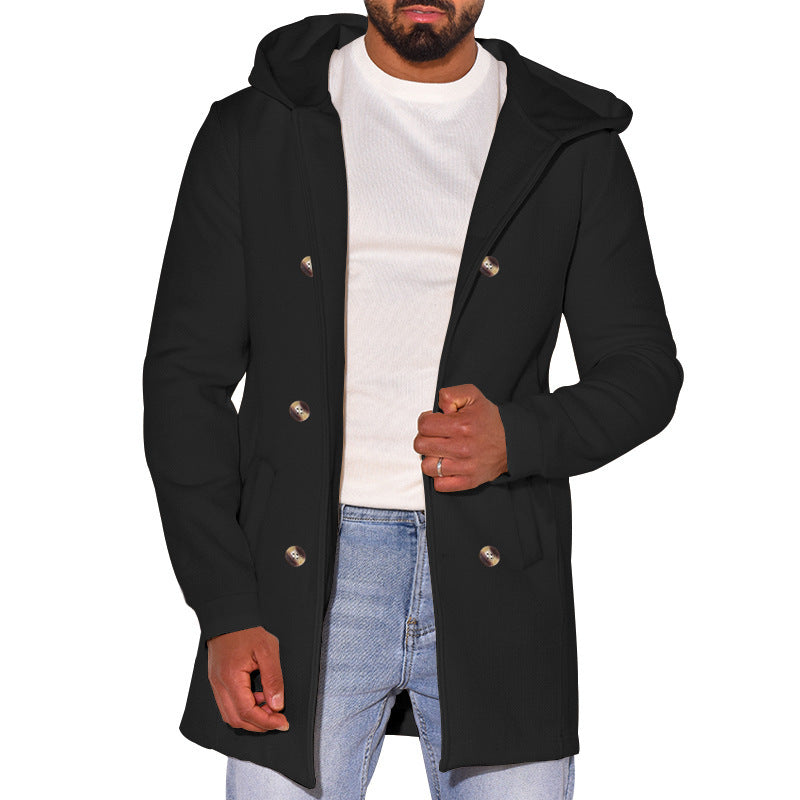 Herren modische Jacke mit Kapuze und doppelter Knopfleiste Berlin-Glamour.