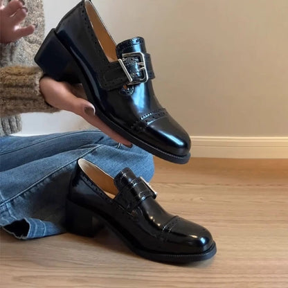 Damen Schnürschuhe Elegant Schnalle Detail Schwarz - BerlinGlamour