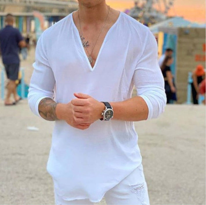 Herren Langarmshirt Slim Fit V-Ausschnitt Elegantes Design