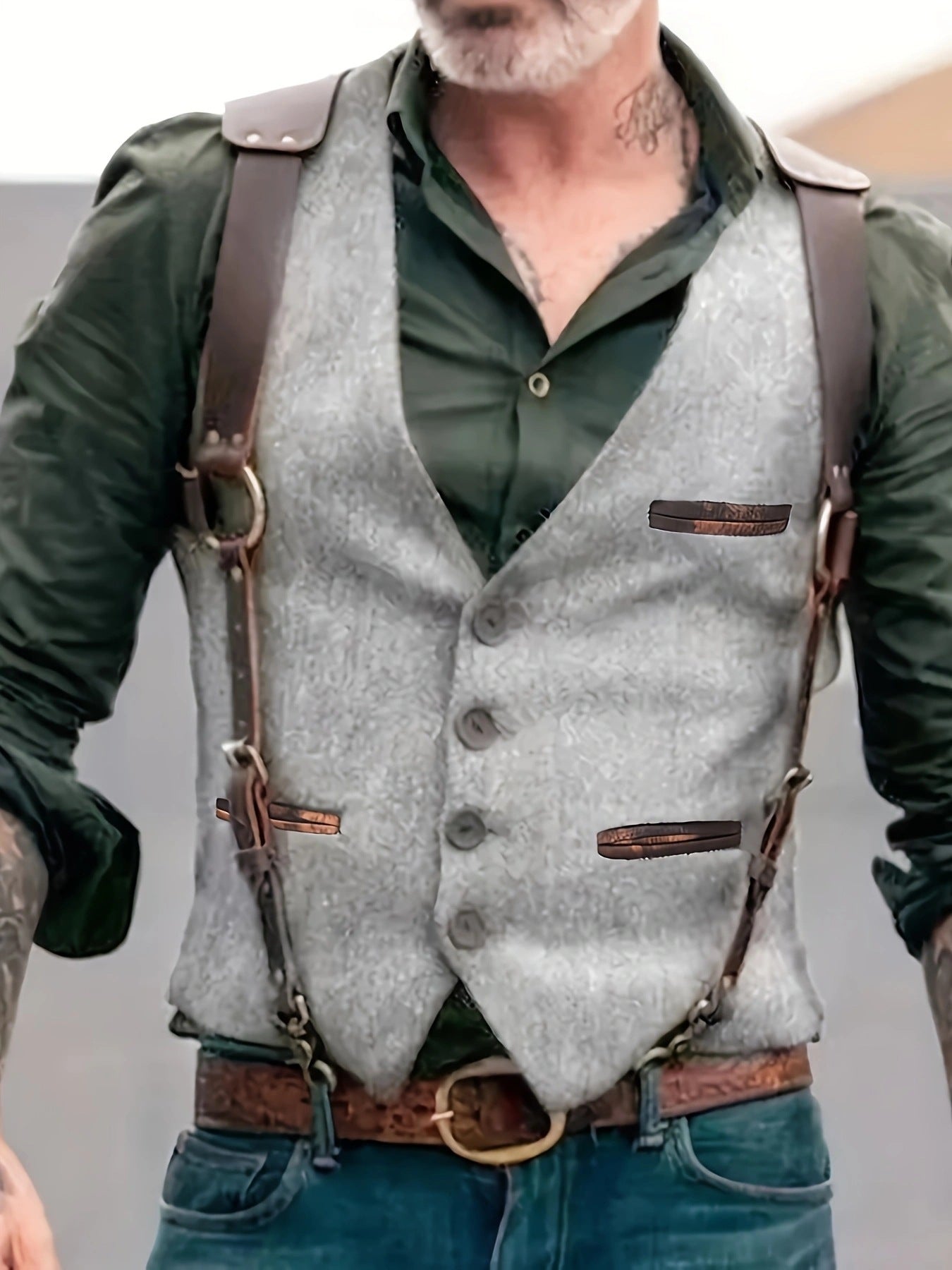 Lederweste Herren Modern mit Taschen Schwarz Ledermantel