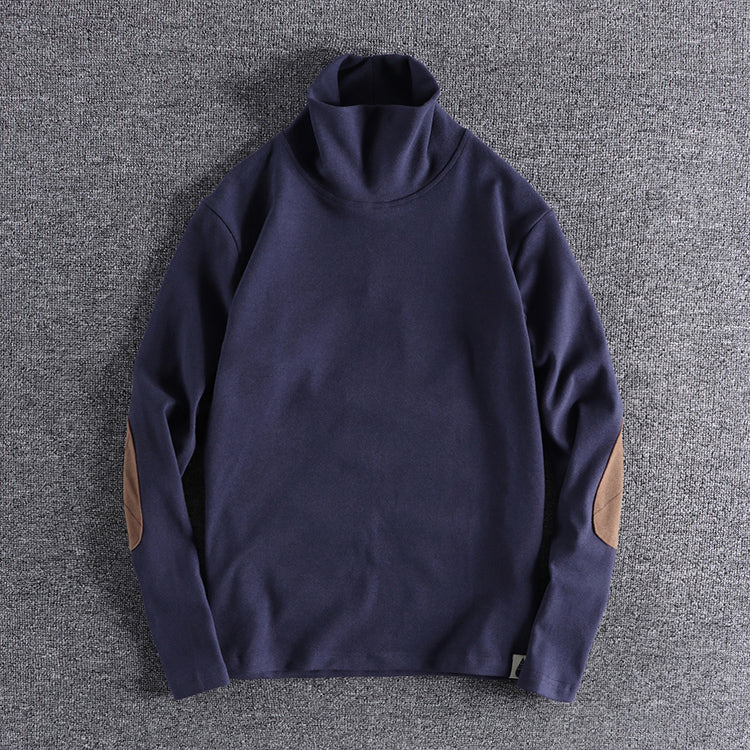 Hochwertige, elegante Stehkragenpullover mit kontrastierenden Ellbogenpatches BerlinGlamour für den anspruchenden Onlineshop.