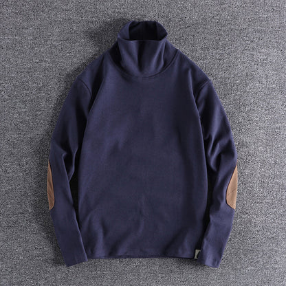 Hochwertige, elegante Stehkragenpullover mit kontrastierenden Ellbogenpatches BerlinGlamour für den anspruchenden Onlineshop.