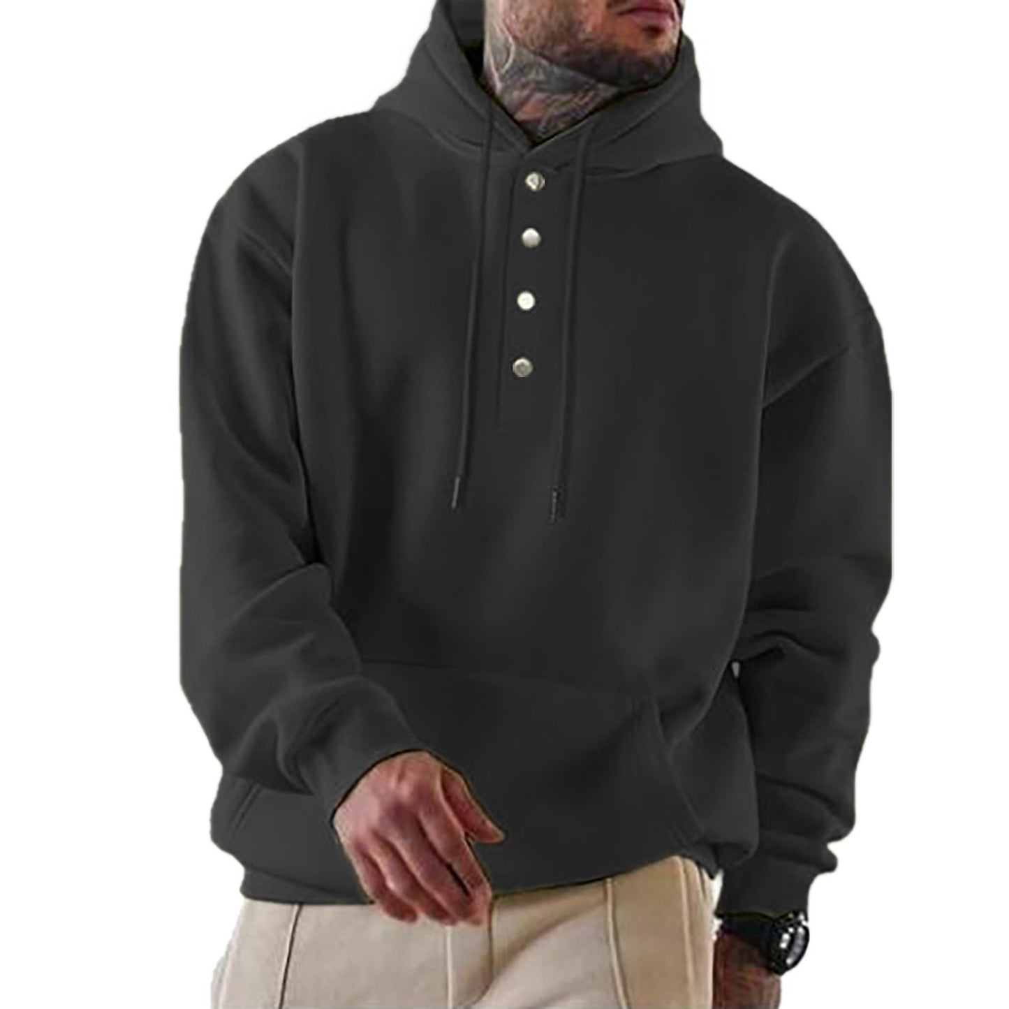 Herren Kapuzenpullover Modern mit Druckknöpfen