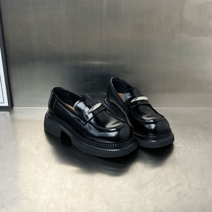 Damen Loafers Schwarz Stabile Plateausohle Mit Schnalle