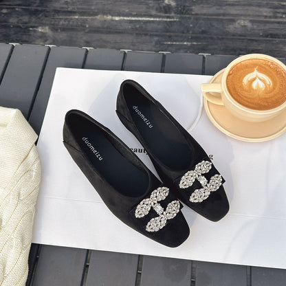 Damen Ballerinas Strass Schuhe Elegant Samt
