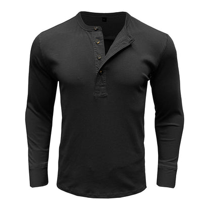 Herren Langarmshirt Knopfvorderteil Modern Strukturiert